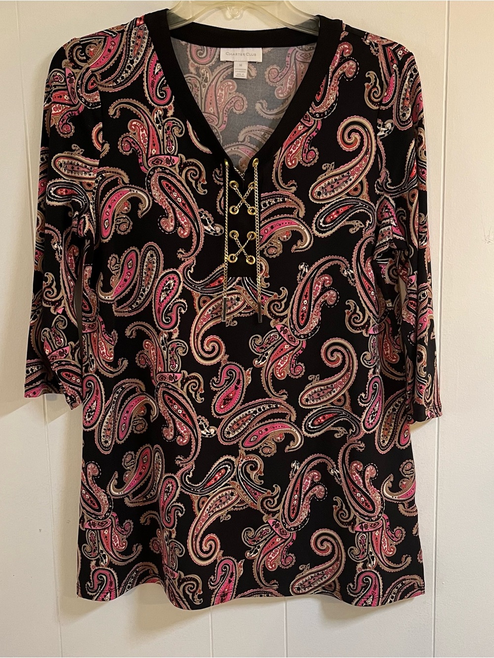 Tunic blouse with paisley print in black & pink (Medium)
